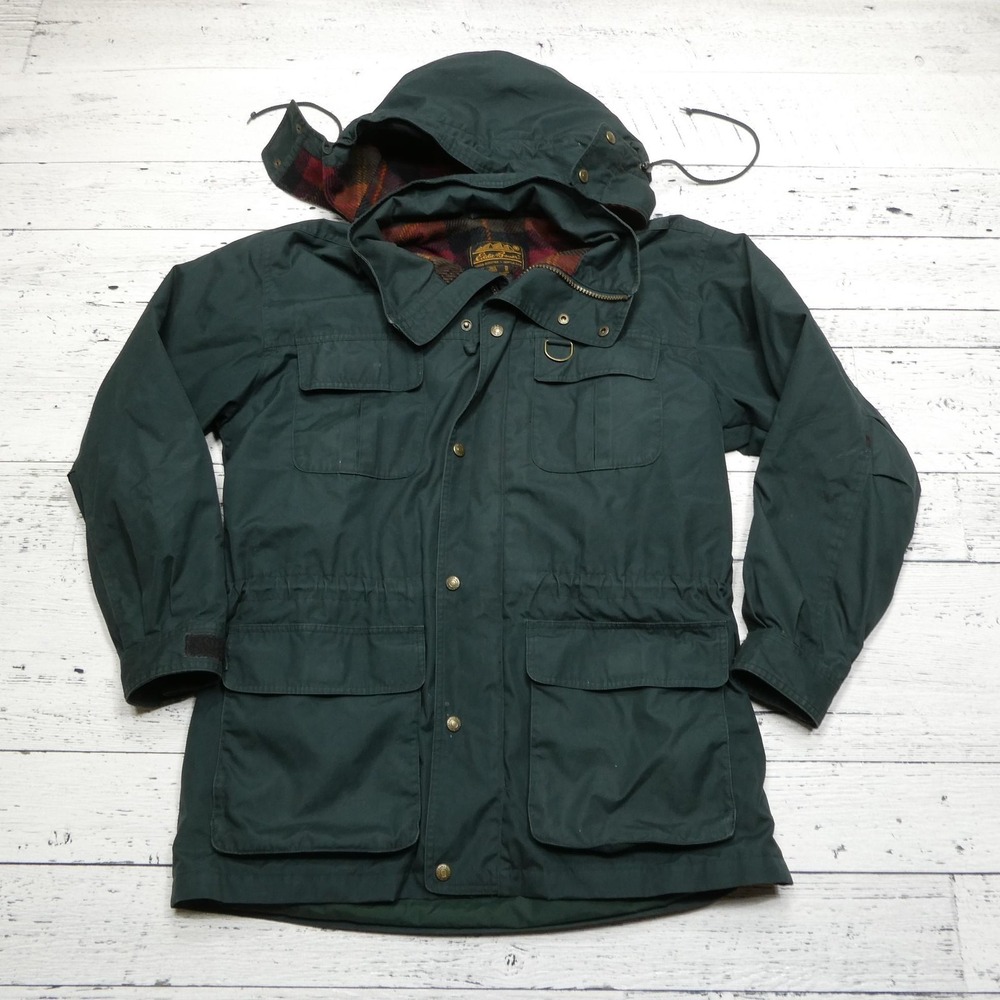 Eddie Bauer Jacket Mens Large‎ Green Wool-Lined Mountain Parka Hooded Outdoors